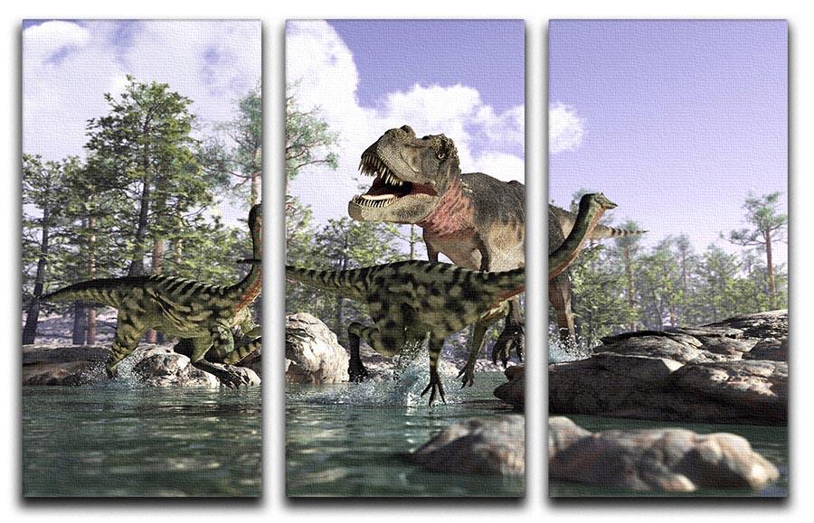 Photorealistic 3 D scene of a Tyrannosaurus Rex 3 Split Panel Canvas Print - Canvas Art Rocks - 1