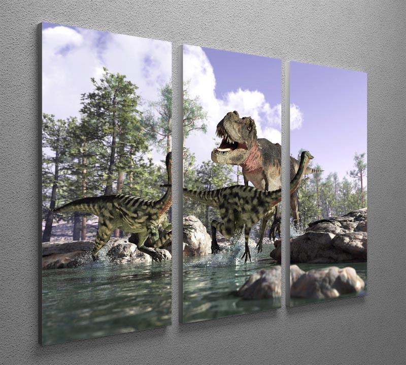 Photorealistic 3 D scene of a Tyrannosaurus Rex 3 Split Panel Canvas Print - Canvas Art Rocks - 2
