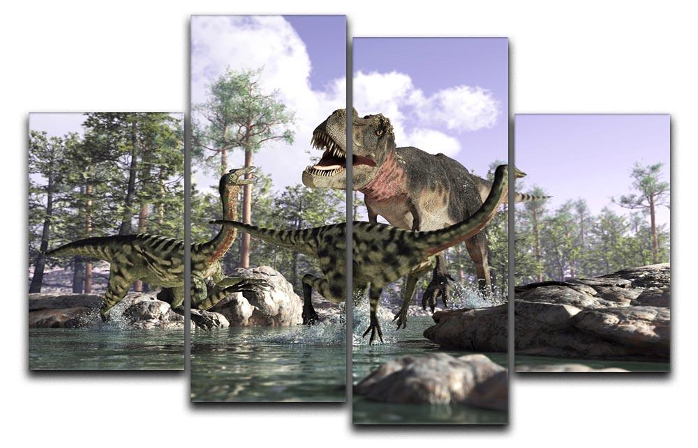 Photorealistic 3 D scene of a Tyrannosaurus Rex 4 Split Panel Canvas  - Canvas Art Rocks - 1