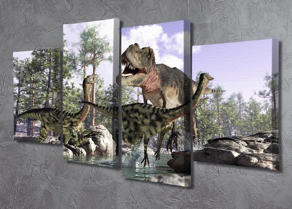 Photorealistic 3 D scene of a Tyrannosaurus Rex 4 Split Panel Canvas - Canvas Art Rocks - 2