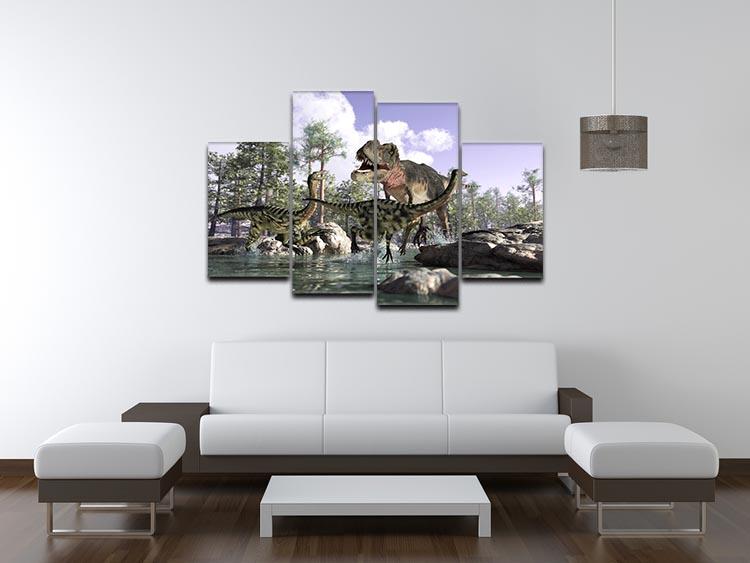 Photorealistic 3 D scene of a Tyrannosaurus Rex 4 Split Panel Canvas - Canvas Art Rocks - 3