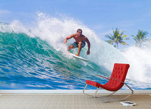 Picture of Surfing a Wave Wall Mural Wallpaper - Canvas Art Rocks - 2