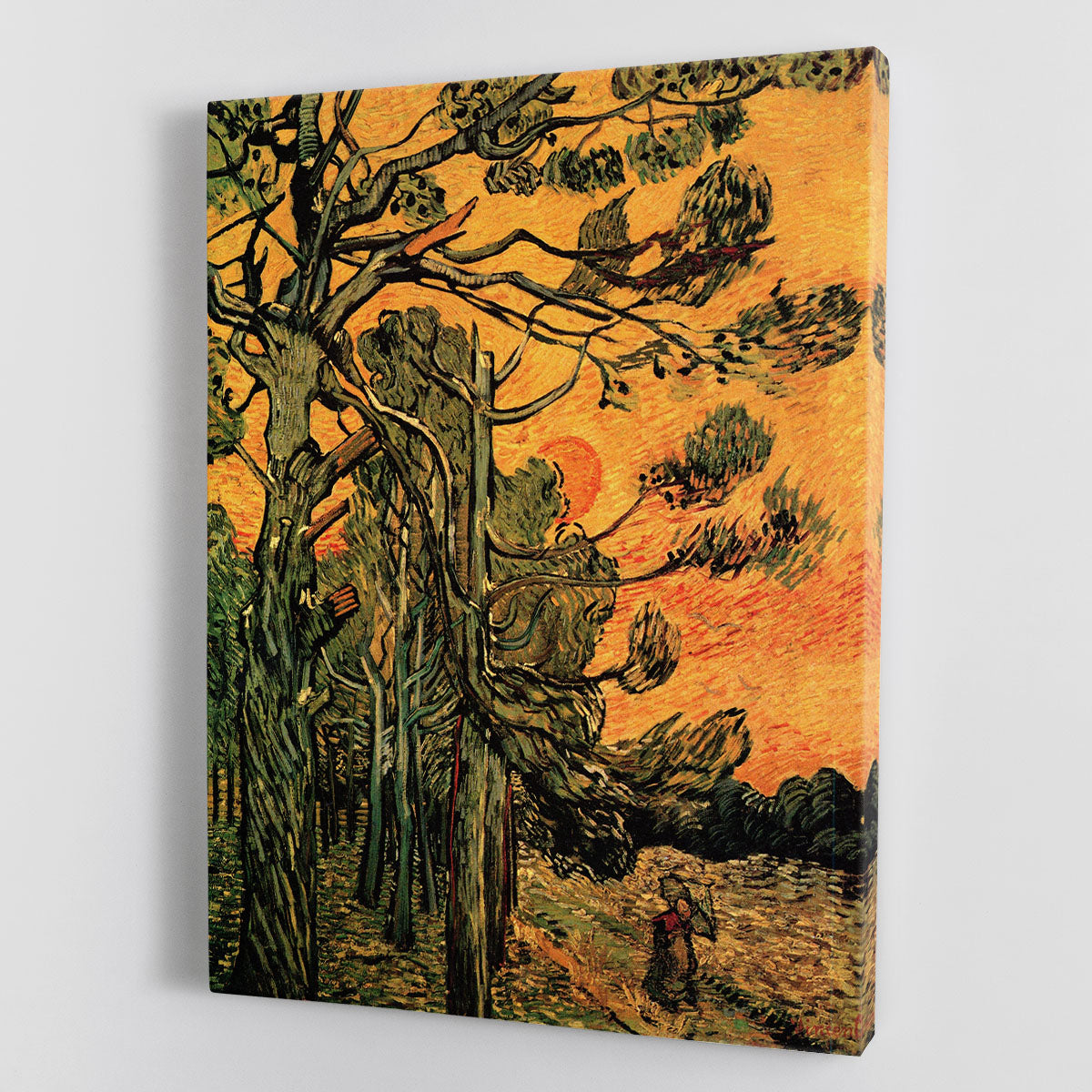 Pine Trees against a Red Sky with Setting Sun by Van Gogh Canvas Print or Poster - Canvas Art Rocks - 1