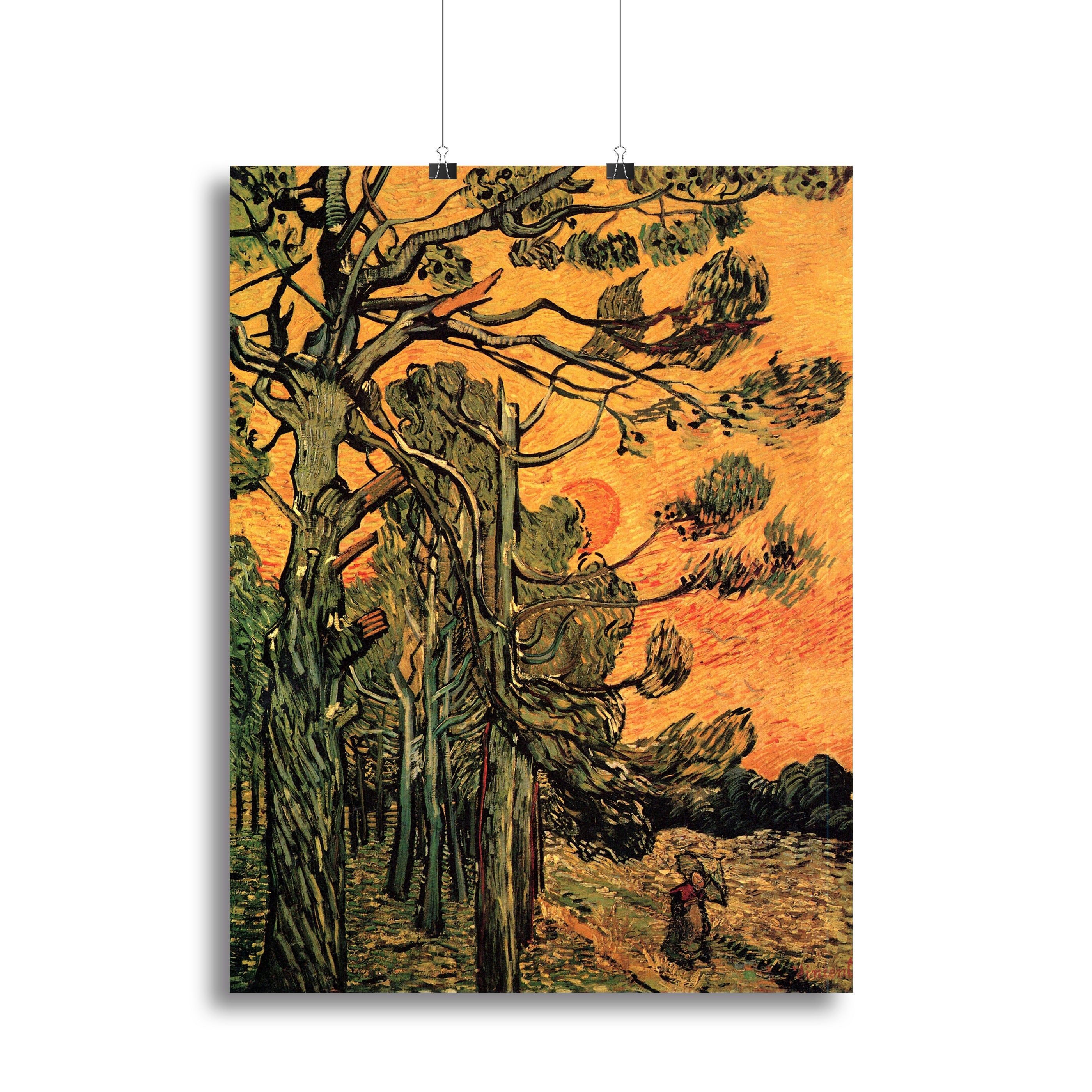 Pine Trees against a Red Sky with Setting Sun by Van Gogh Canvas Print or Poster - Canvas Art Rocks - 2