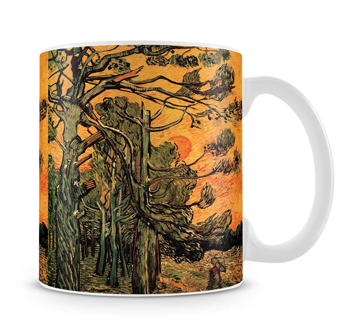 Pine Trees against a Red Sky with Setting Sun by Van Gogh Mug - Canvas Art Rocks - 4