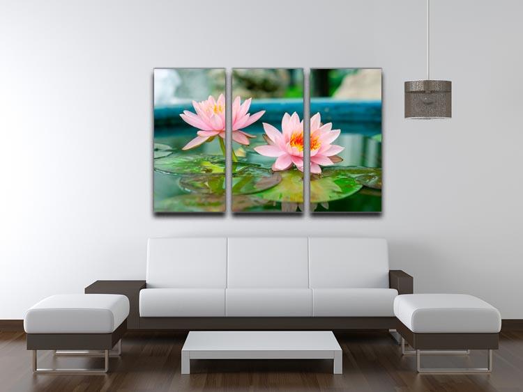 Pink Lotus or water lily in pond 3 Split Panel Canvas Print - Canvas Art Rocks - 3