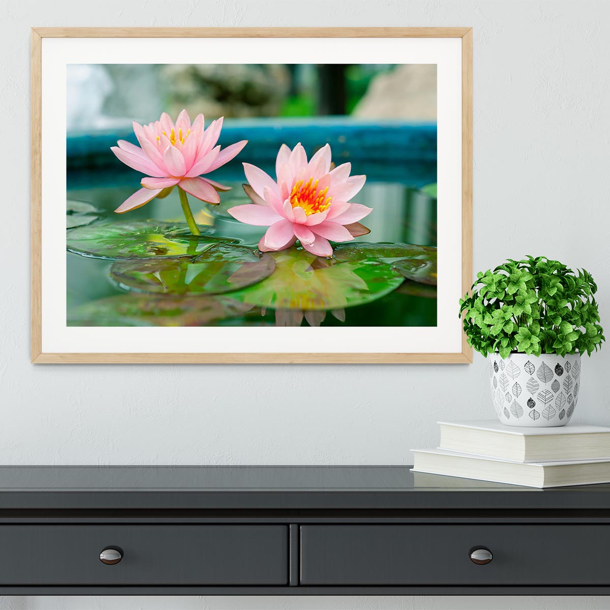 Pink Lotus or water lily in pond Framed Print - Canvas Art Rocks - 3
