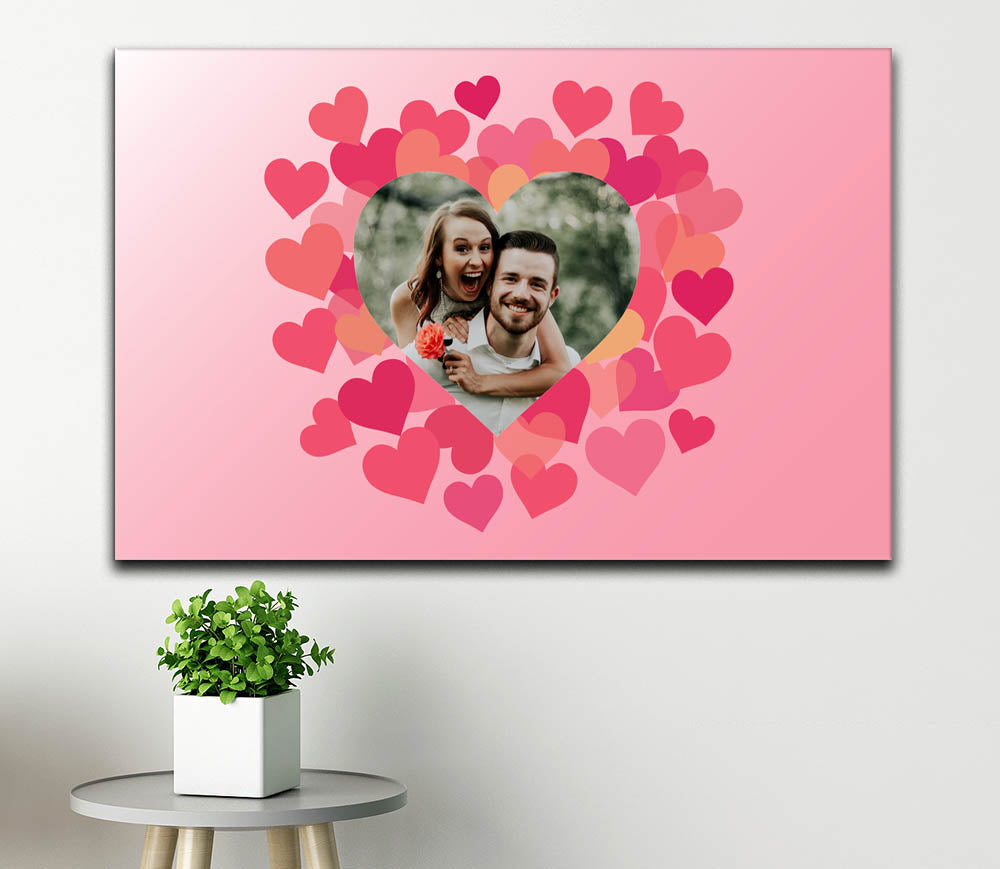 Pink Love Hearts Personalised Photo Canvas c