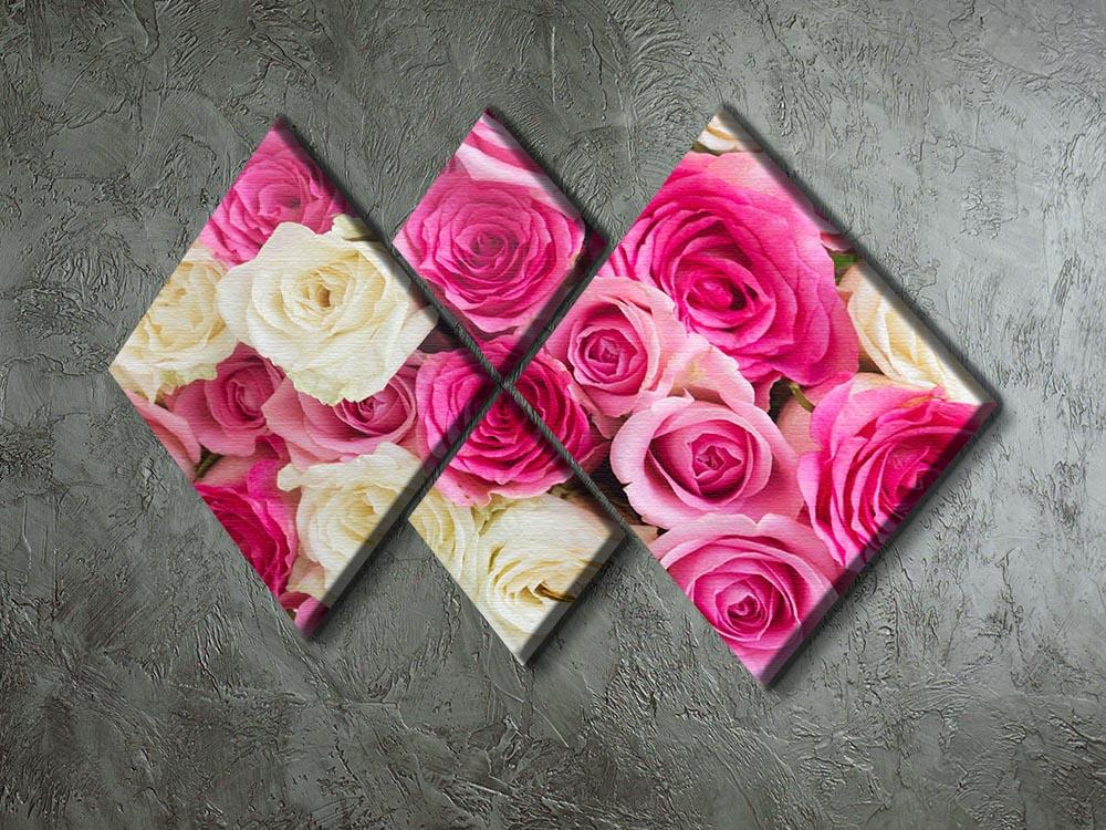 Pink and white fresh rose flowers 4 Square Multi Panel Canvas  - Canvas Art Rocks - 2