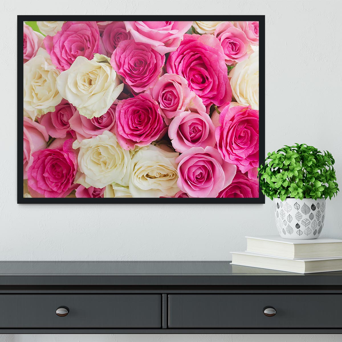 Pink and white fresh rose flowers Framed Print - Canvas Art Rocks - 2