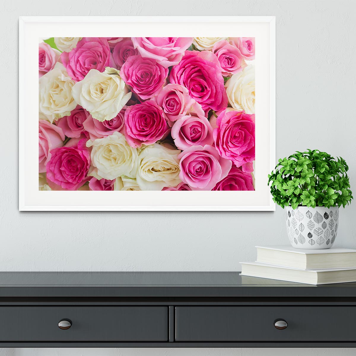 Pink and white fresh rose flowers Framed Print - Canvas Art Rocks - 5