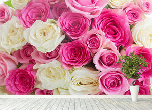 Pink and white fresh rose flowers Wall Mural Wallpaper - Canvas Art Rocks - 4