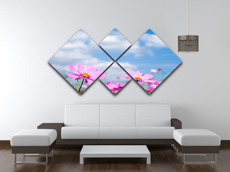 Pink cosmos field and sky 4 Square Multi Panel Canvas  - Canvas Art Rocks - 3