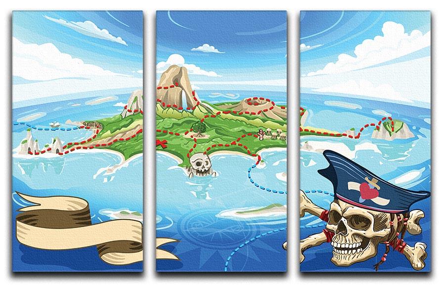 Pirate Cove Island Treasure Map 3 Split Panel Canvas Print - Canvas Art Rocks - 1