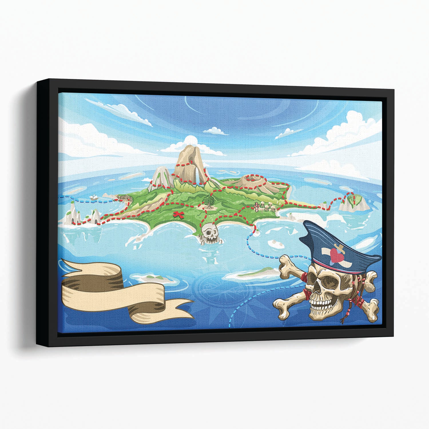 Pirate Cove Island Treasure Map Floating Framed Canvas