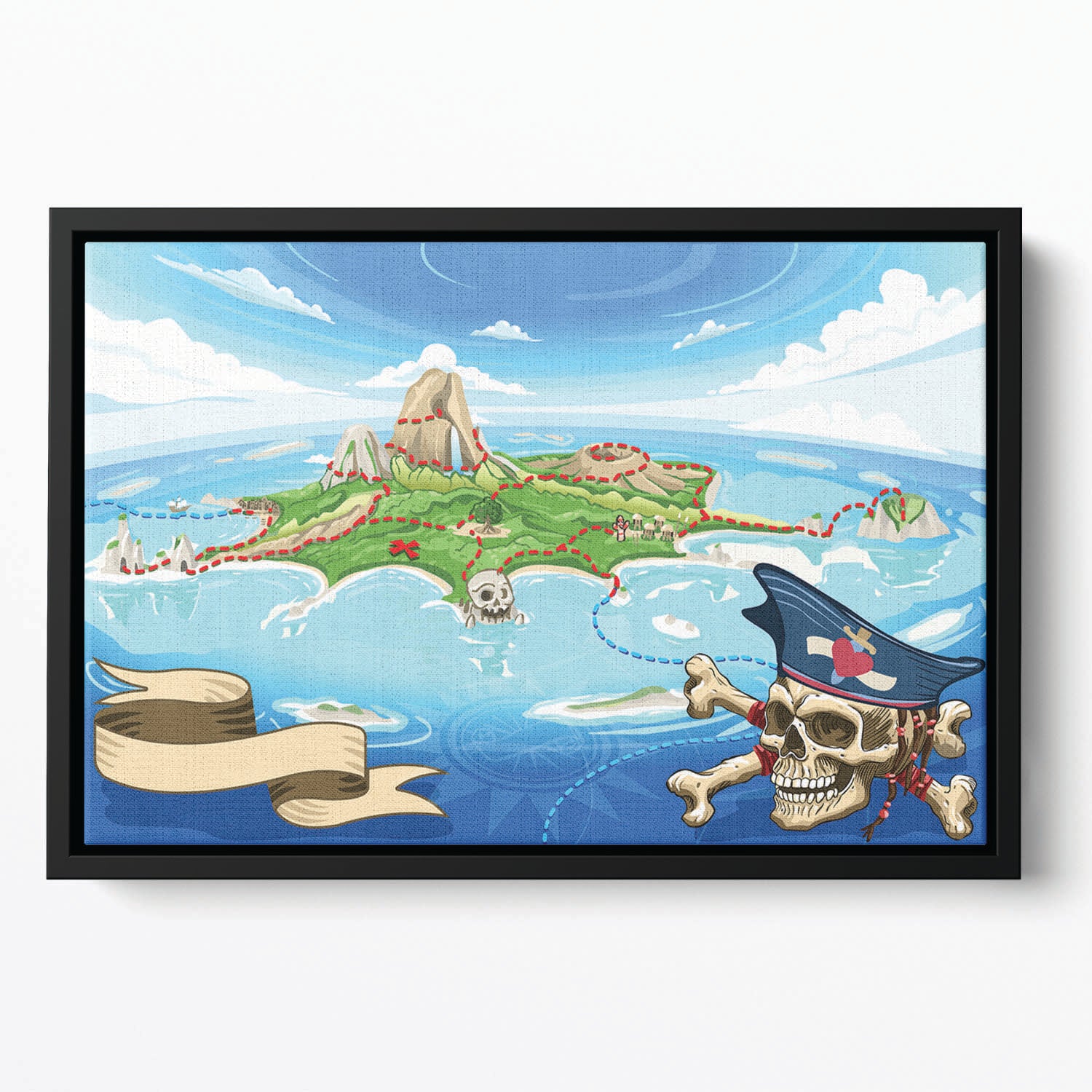 Pirate Cove Island Treasure Map Floating Framed Canvas