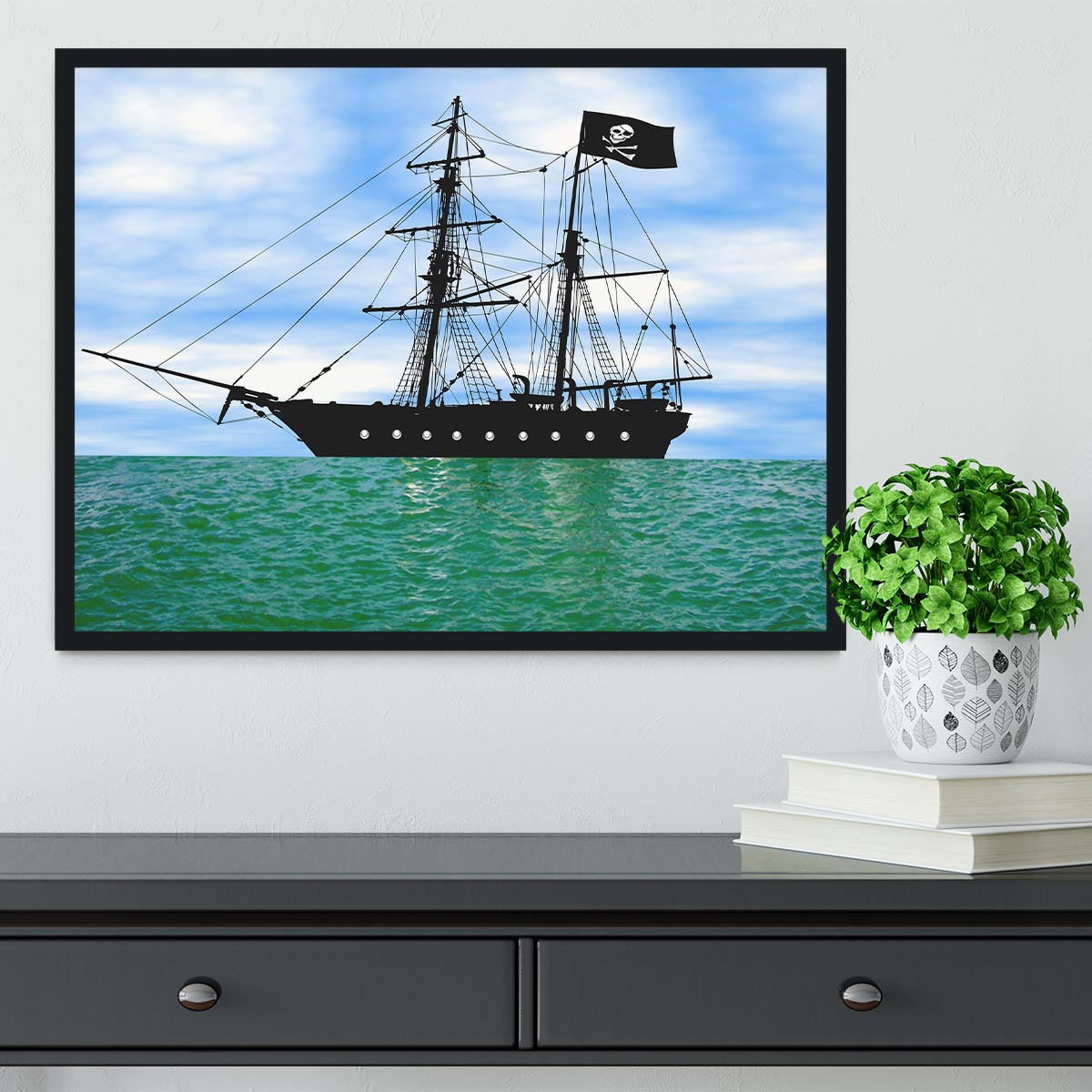 Pirate ship at anchor Framed Print - Canvas Art Rocks - 2