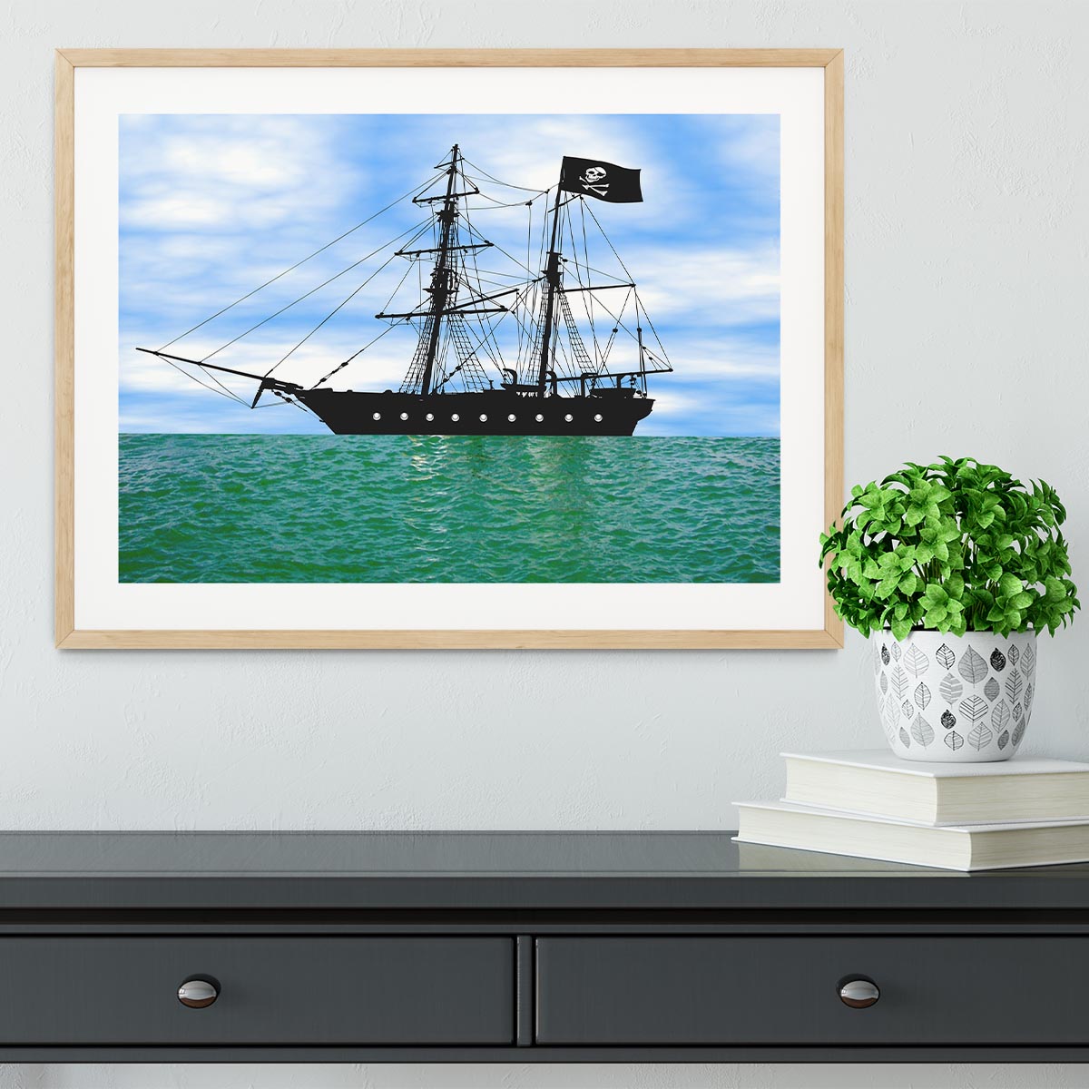 Pirate ship at anchor Framed Print - Canvas Art Rocks - 3