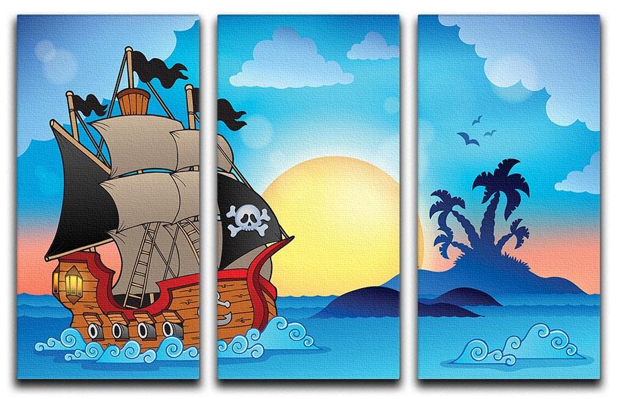 Pirate ship near small island 3 Split Panel Canvas Print - Canvas Art Rocks - 1