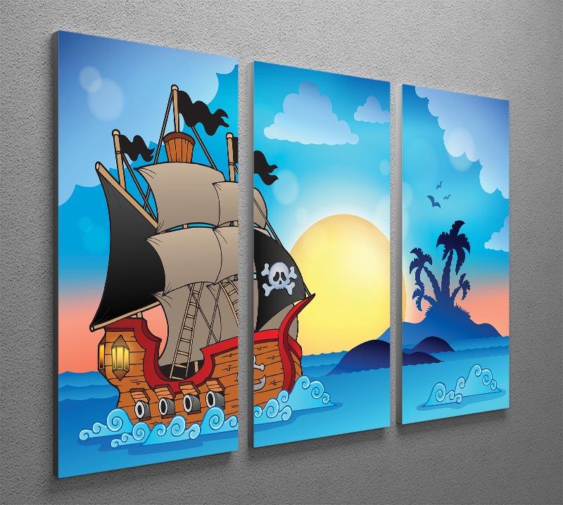 Pirate ship near small island 3 Split Panel Canvas Print - Canvas Art Rocks - 2