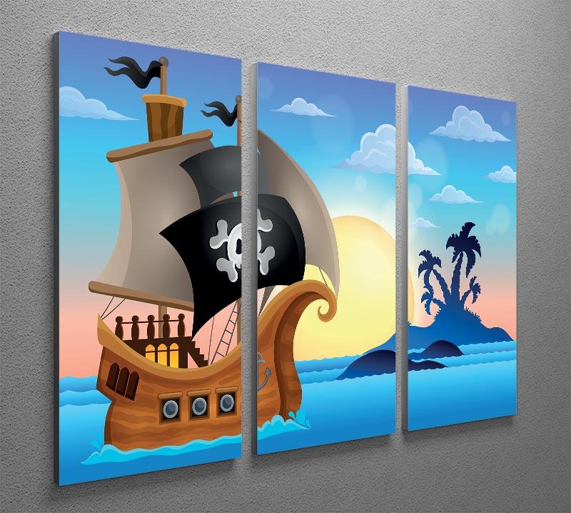 Pirate ship near small island 4 3 Split Panel Canvas Print - Canvas Art Rocks - 2