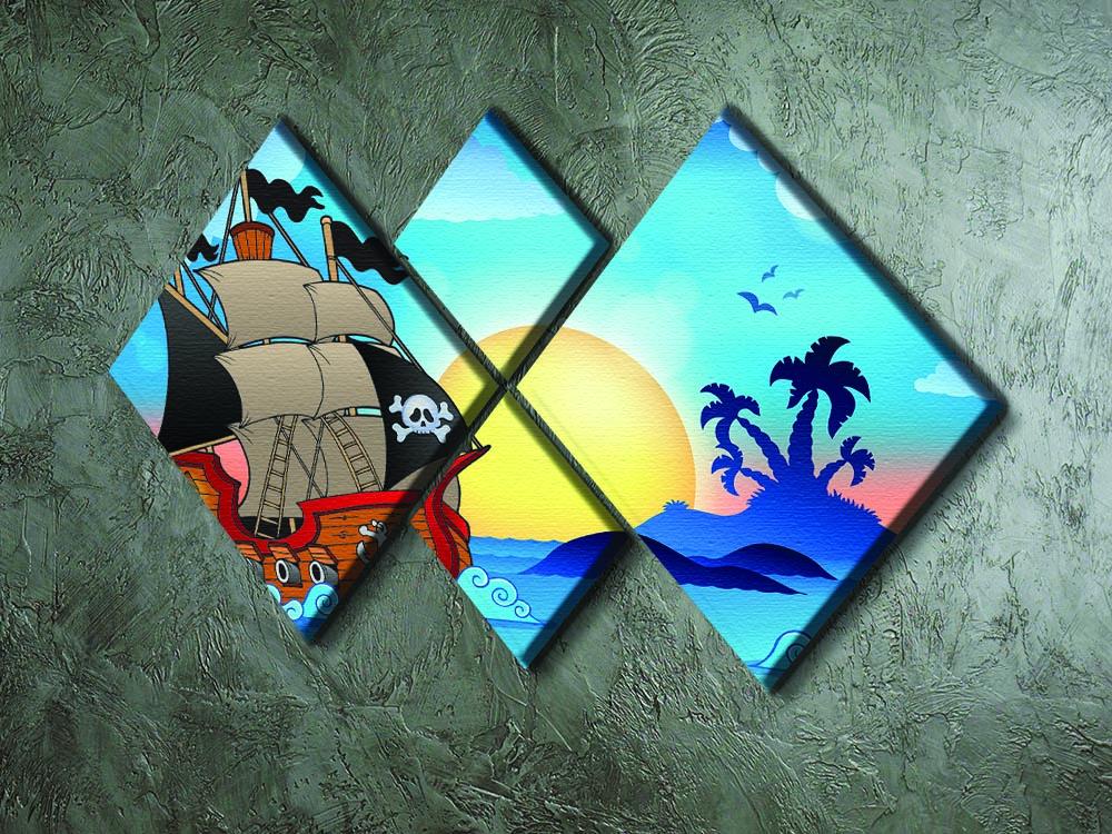 Pirate ship near small island 4 Square Multi Panel Canvas - Canvas Art Rocks - 2
