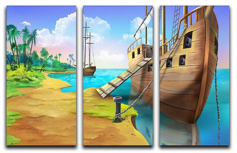 Pirate ship on the shore of the Pirate Island 3 Split Panel Canvas Print - Canvas Art Rocks - 1