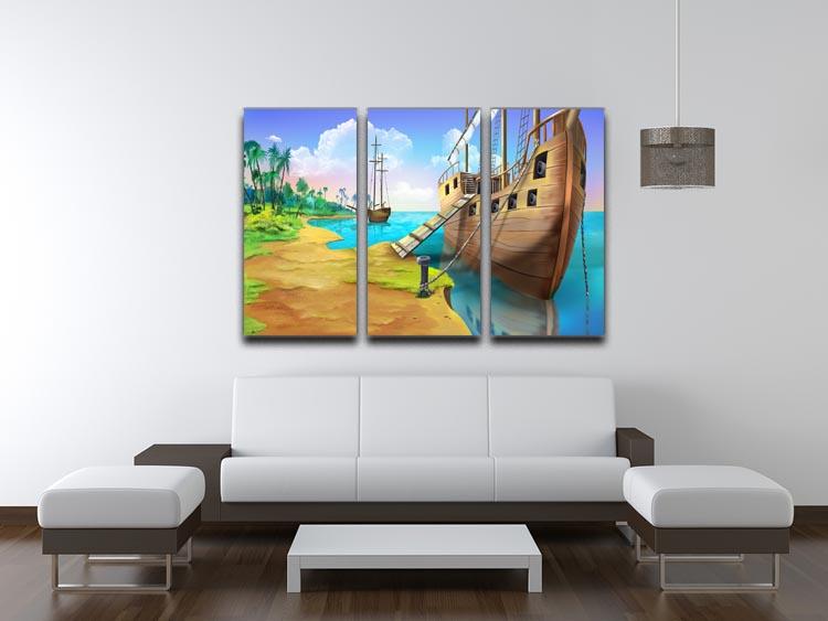 Pirate ship on the shore of the Pirate Island 3 Split Panel Canvas Print - Canvas Art Rocks - 3