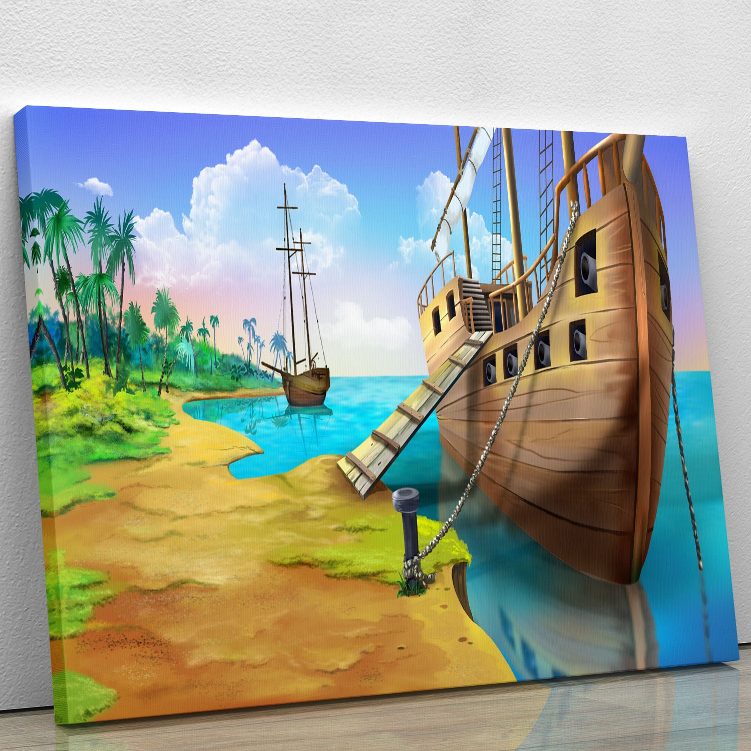 Pirate ship on the shore of the Pirate Island Canvas Print or Poster - Canvas Art Rocks - 1