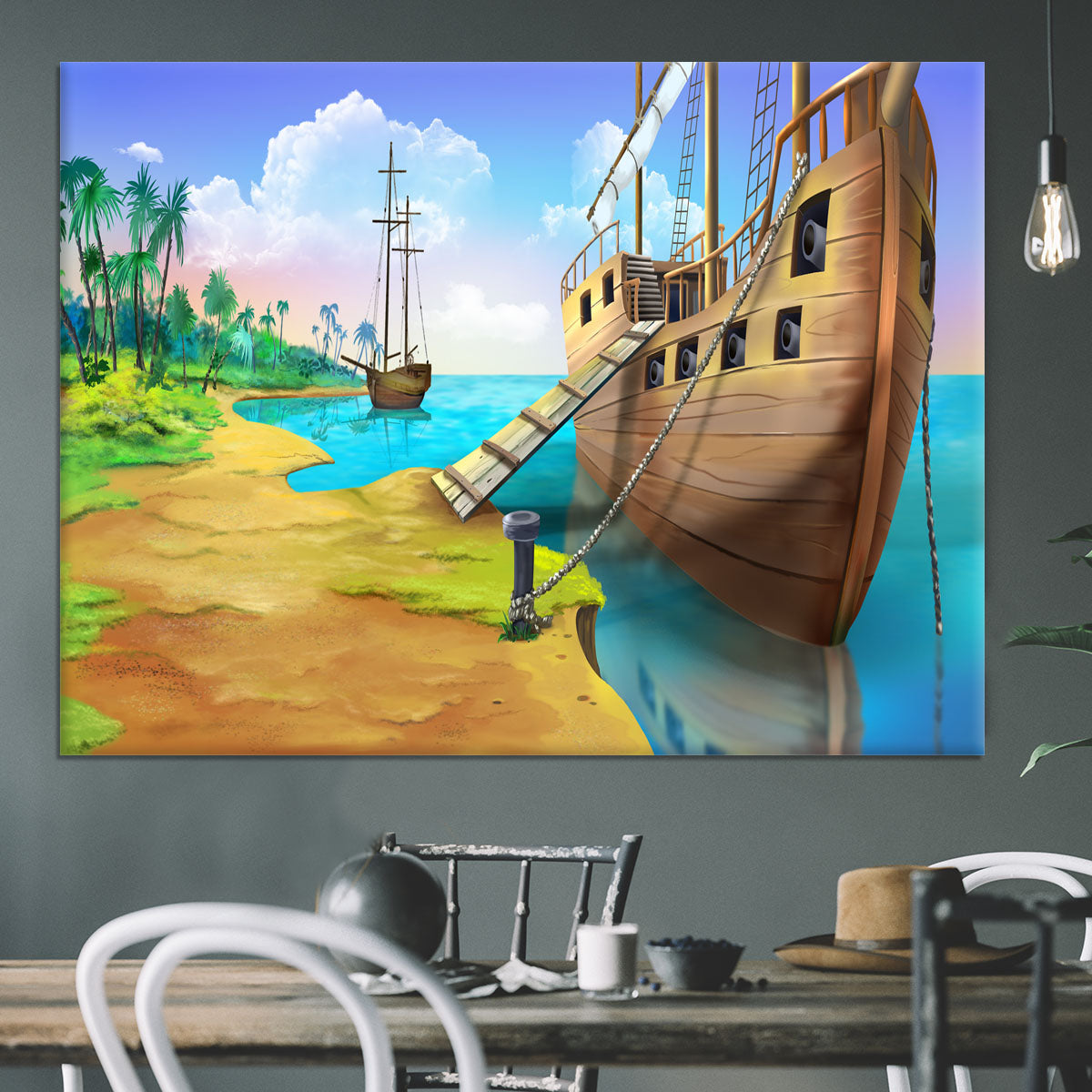 Pirate ship on the shore of the Pirate Island Canvas Print or Poster - Canvas Art Rocks - 3