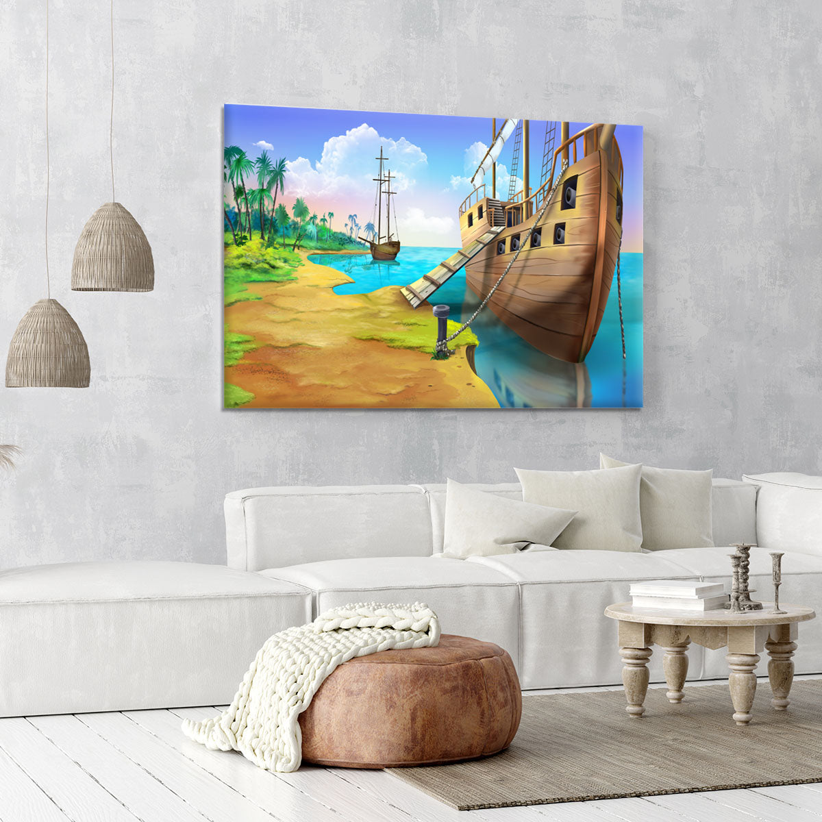Pirate ship on the shore of the Pirate Island Canvas Print or Poster - Canvas Art Rocks - 6