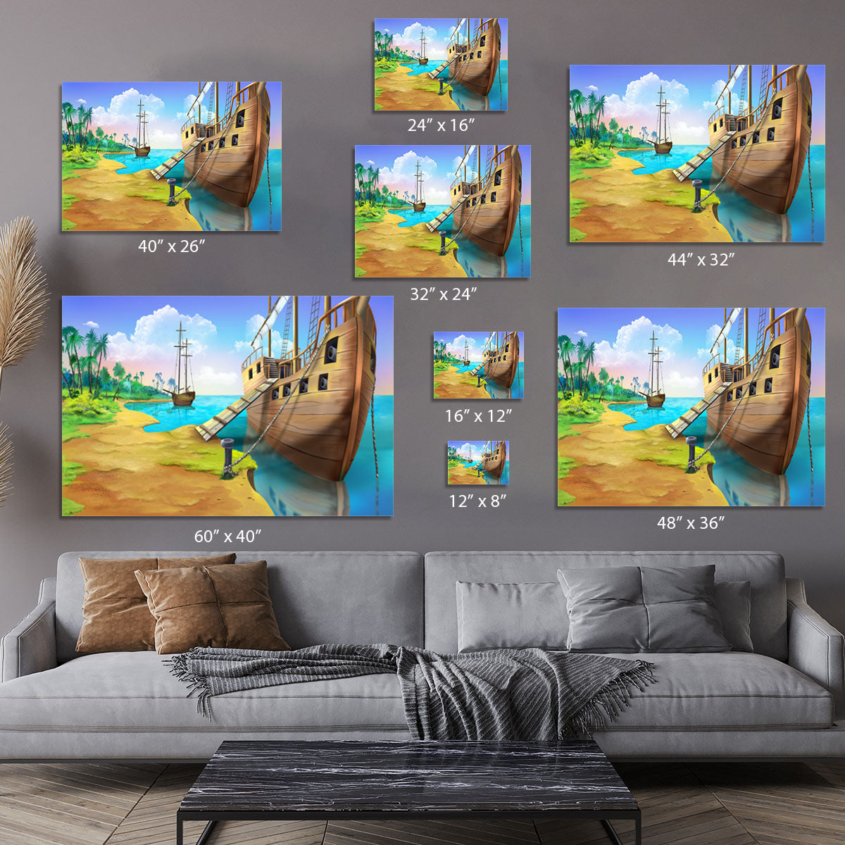 Pirate ship on the shore of the Pirate Island Canvas Print or Poster - Canvas Art Rocks - 7