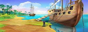 Pirate ship on the shore of the Pirate Island Wall Mural Wallpaper - Canvas Art Rocks - 1
