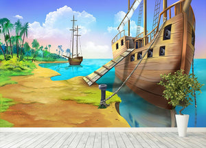 Pirate ship on the shore of the Pirate Island Wall Mural Wallpaper - Canvas Art Rocks - 4