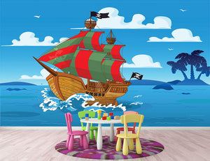 Pirate ship sails the seas Wall Mural Wallpaper - Canvas Art Rocks - 2