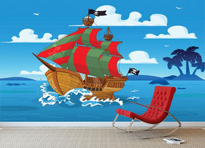 Pirate ship sails the seas Wall Mural Wallpaper - Canvas Art Rocks - 3