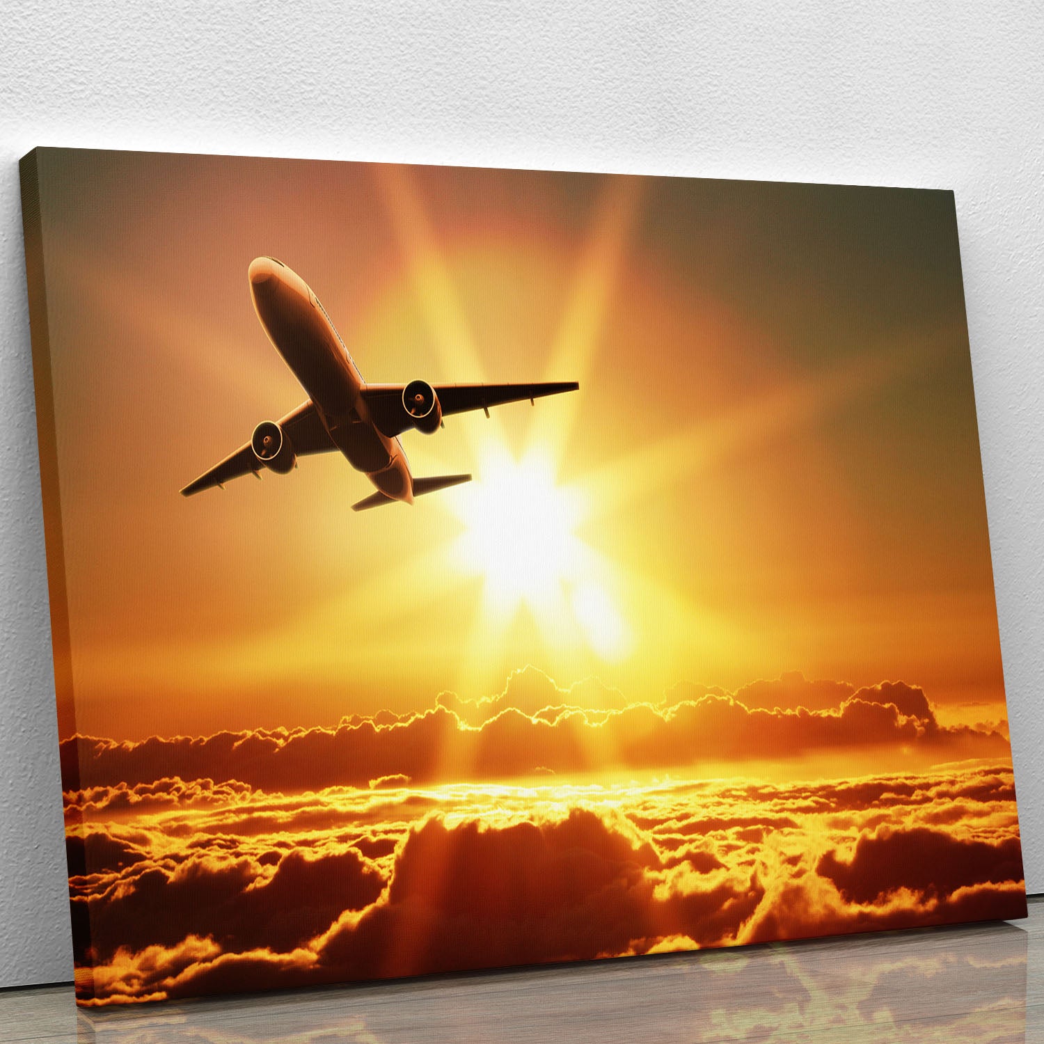 Plane takes off at sunrise Canvas Print or Poster - Canvas Art Rocks - 1