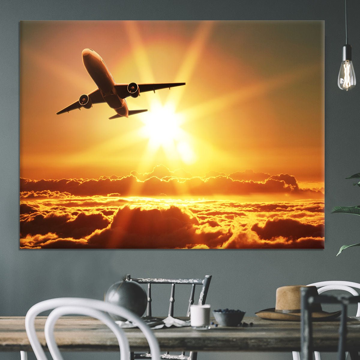 Plane takes off at sunrise Canvas Print or Poster - Canvas Art Rocks - 3
