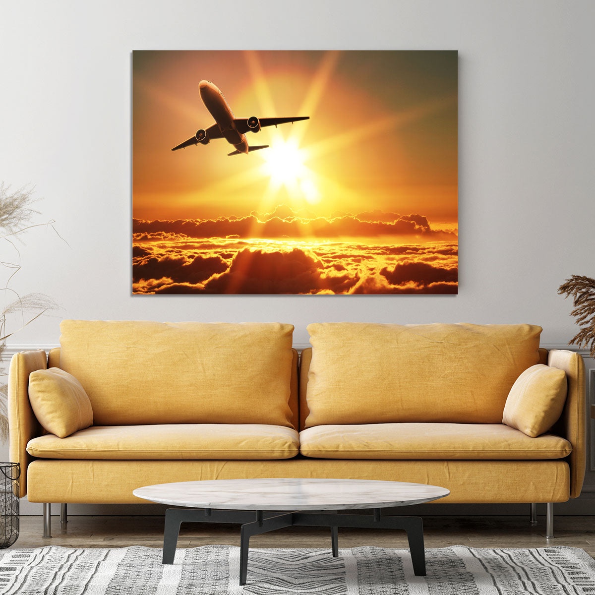 Plane takes off at sunrise Canvas Print or Poster - Canvas Art Rocks - 4