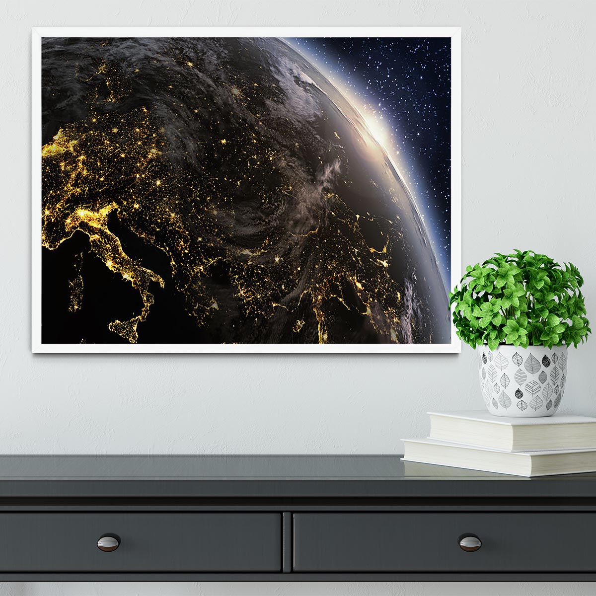 Planet earth Europe zone Framed Print - Canvas Art Rocks -6