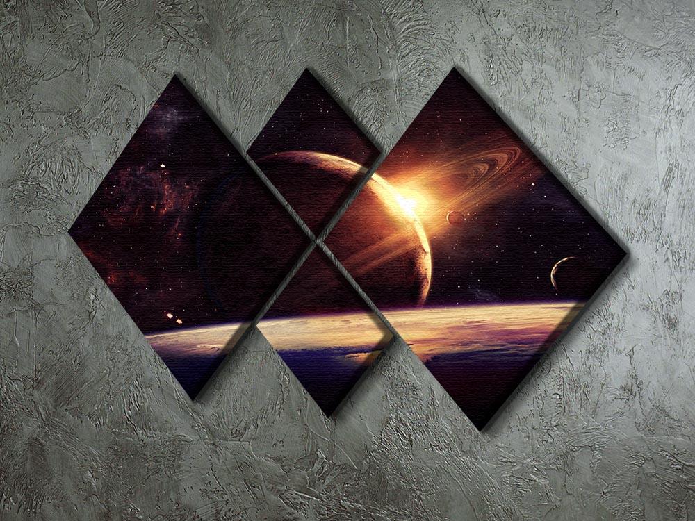 Planets over the nebulae in space 4 Square Multi Panel Canvas - Canvas Art Rocks - 2