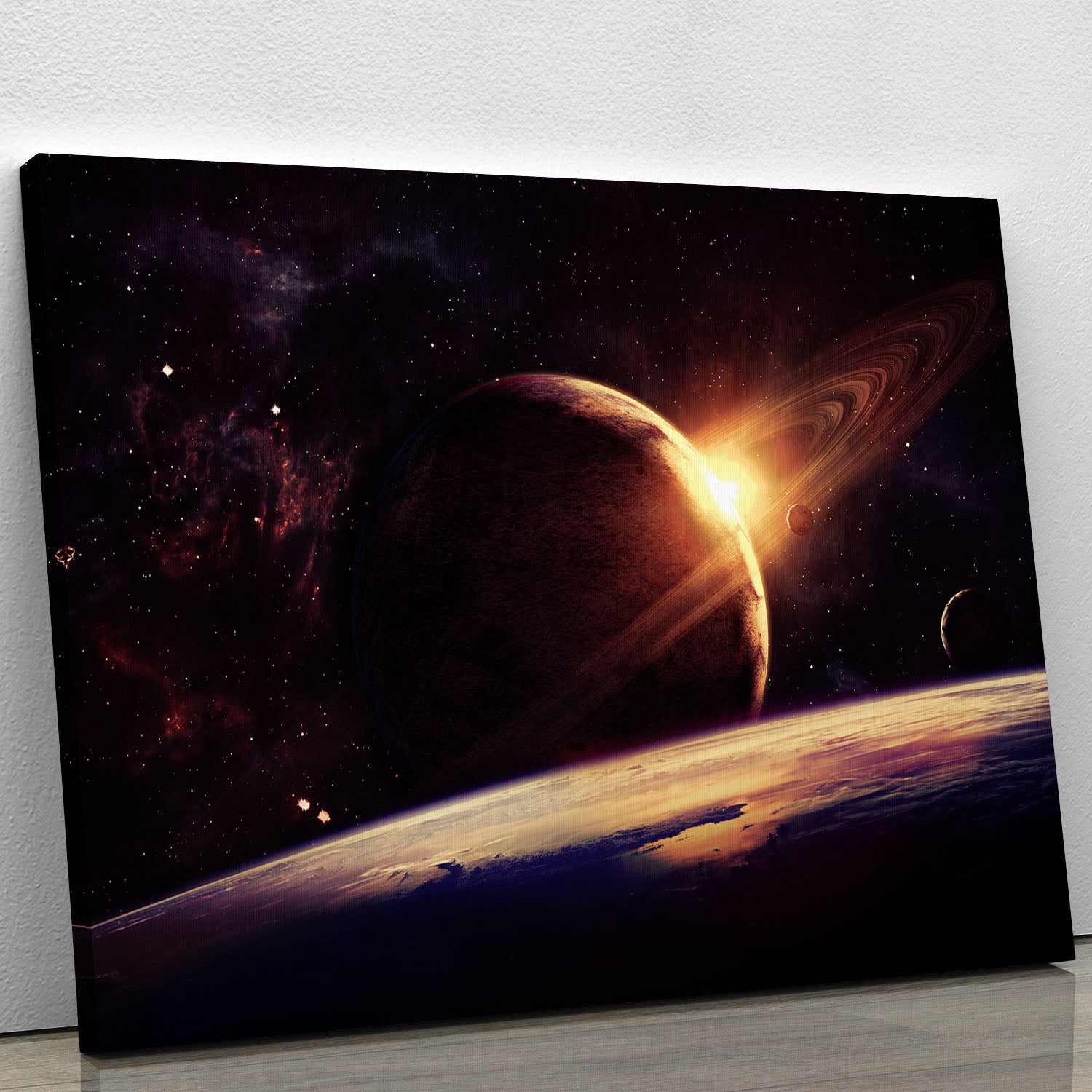 Planets over the nebulae in space Canvas Print or Poster - Canvas Art Rocks - 1