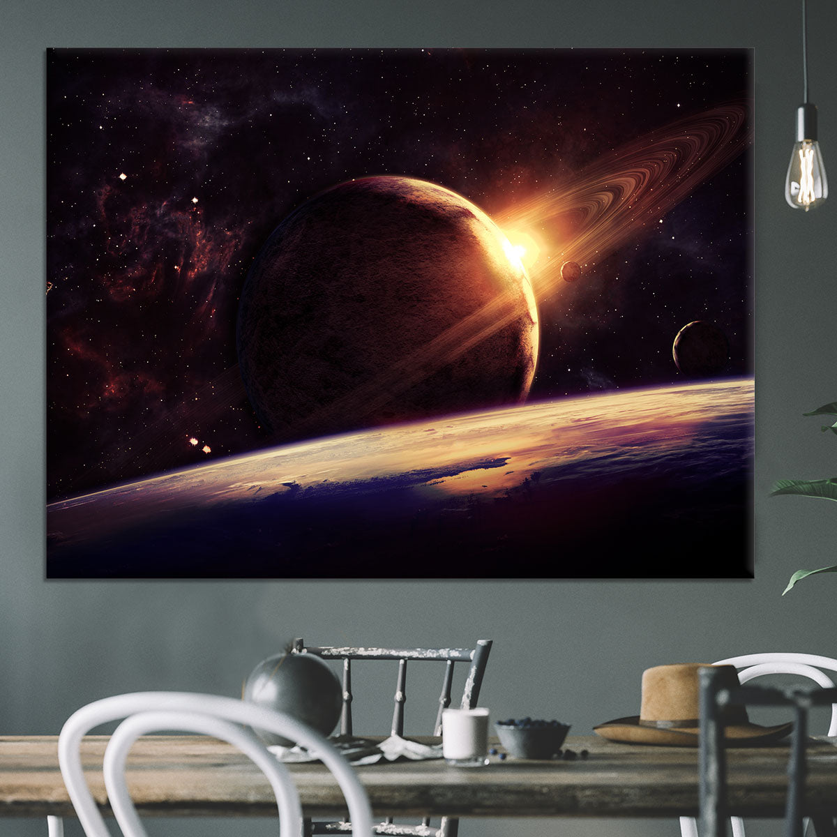Planets over the nebulae in space Canvas Print or Poster - Canvas Art Rocks - 3