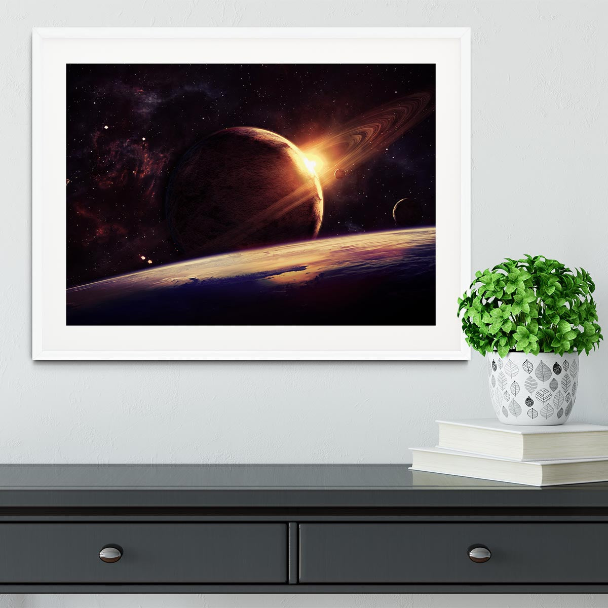 Planets over the nebulae in space Framed Print - Canvas Art Rocks - 5