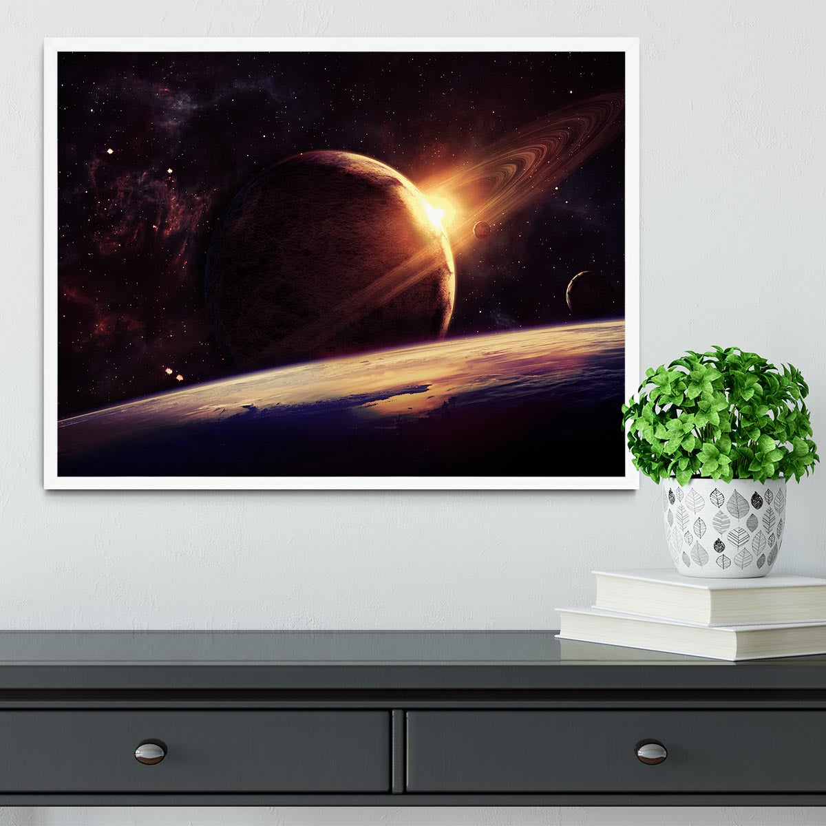 Planets over the nebulae in space Framed Print - Canvas Art Rocks -6