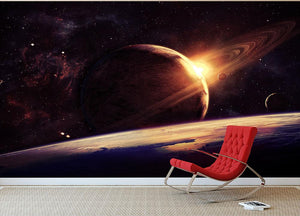 Planets over the nebulae in space Wall Mural Wallpaper - Canvas Art Rocks - 2