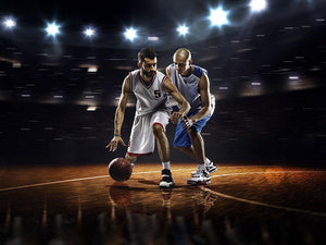 Players in action in gym in lights Wall Mural Wallpaper - Canvas Art Rocks - 1