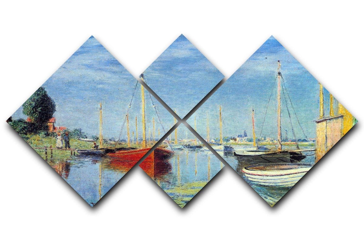 Pleasure Boats at Argenteuil by Monet 4 Square Multi Panel Canvas  - Canvas Art Rocks - 1
