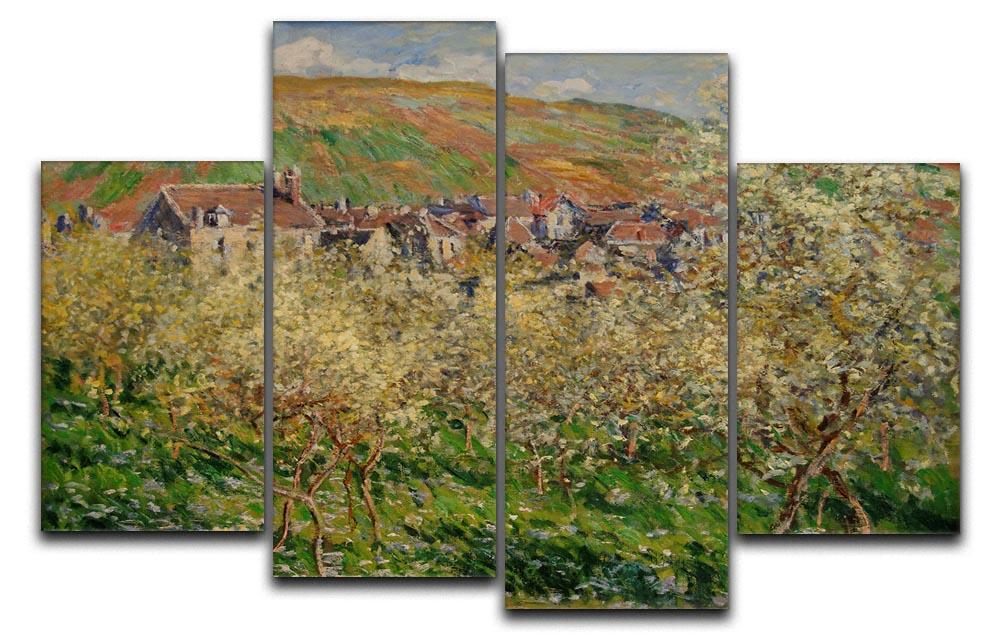 Plum trees in blossom by Monet 4 Split Panel Canvas  - Canvas Art Rocks - 1
