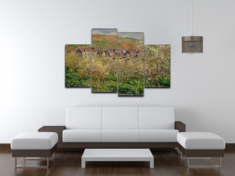 Plum trees in blossom by Monet 4 Split Panel Canvas - Canvas Art Rocks - 3